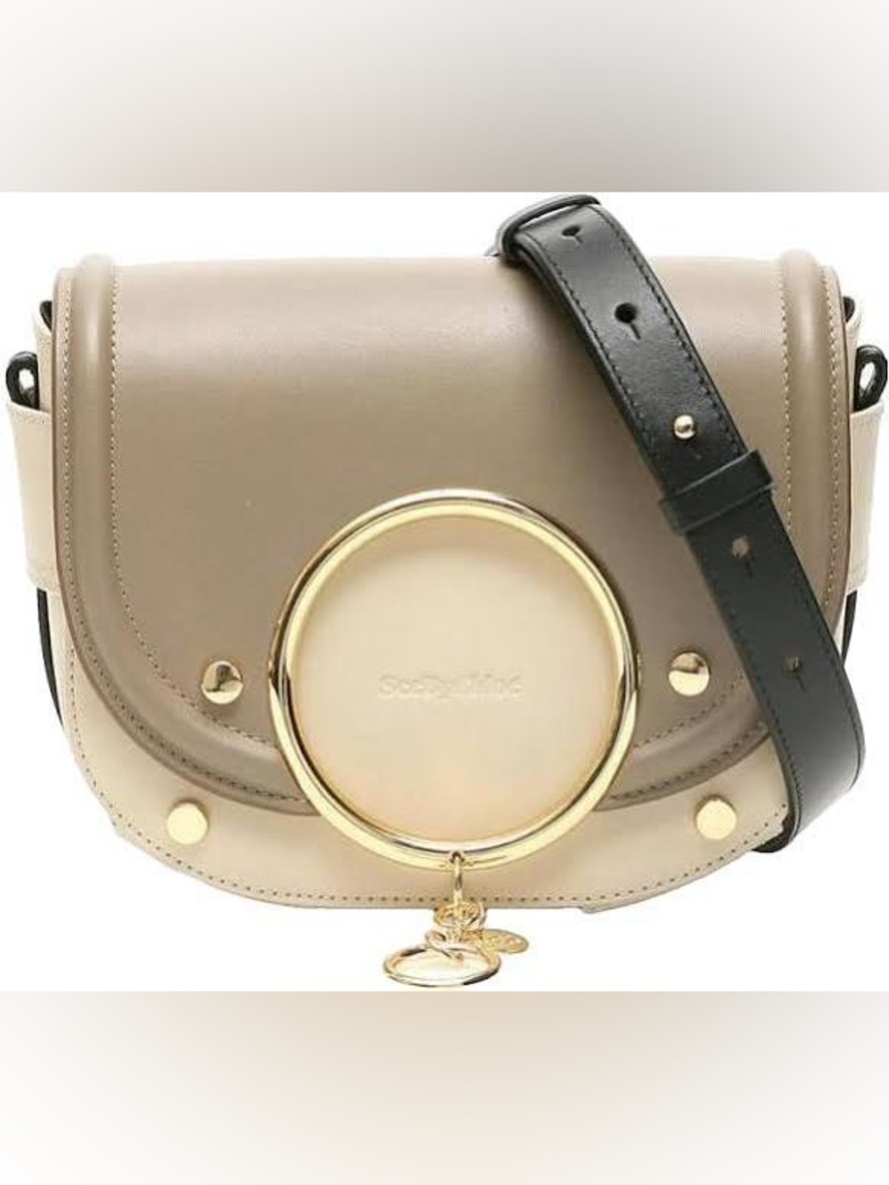See by Chloé Mara Small Saddle Bag Crossbody in Beige & Black
